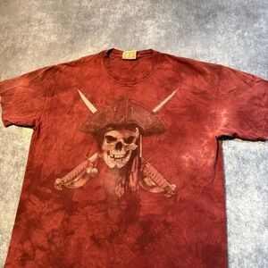 Vintage The Mountain Tie Dye Skull Pirate Swords Graphic T Shirt XL Red